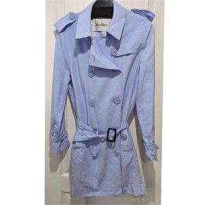 MaxMara | Mid-Length Linen Trench Coat in Baby Blue